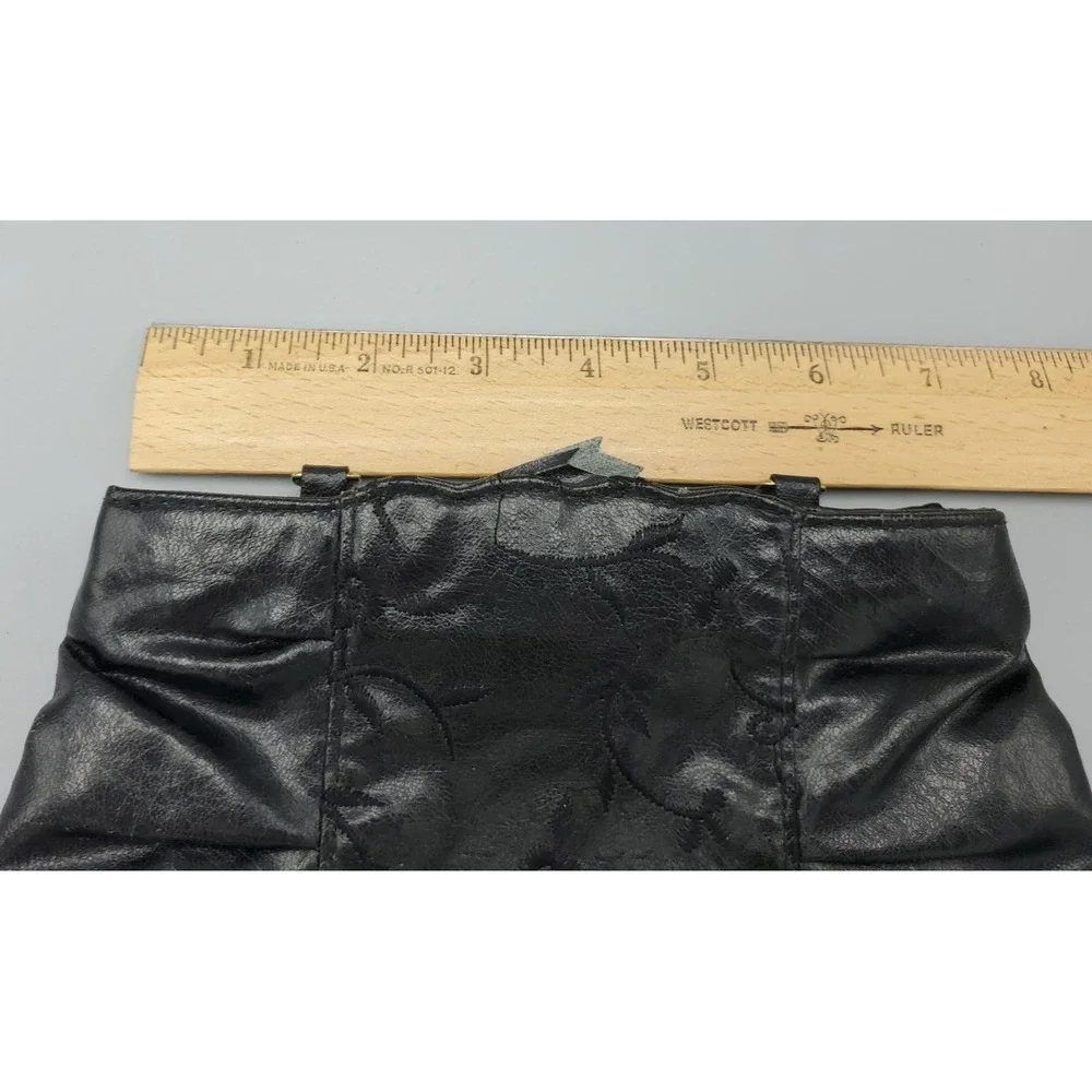Pacific Connections 80sCrossbody Purse Clutch Leather Embroidered Scallop Ruched
